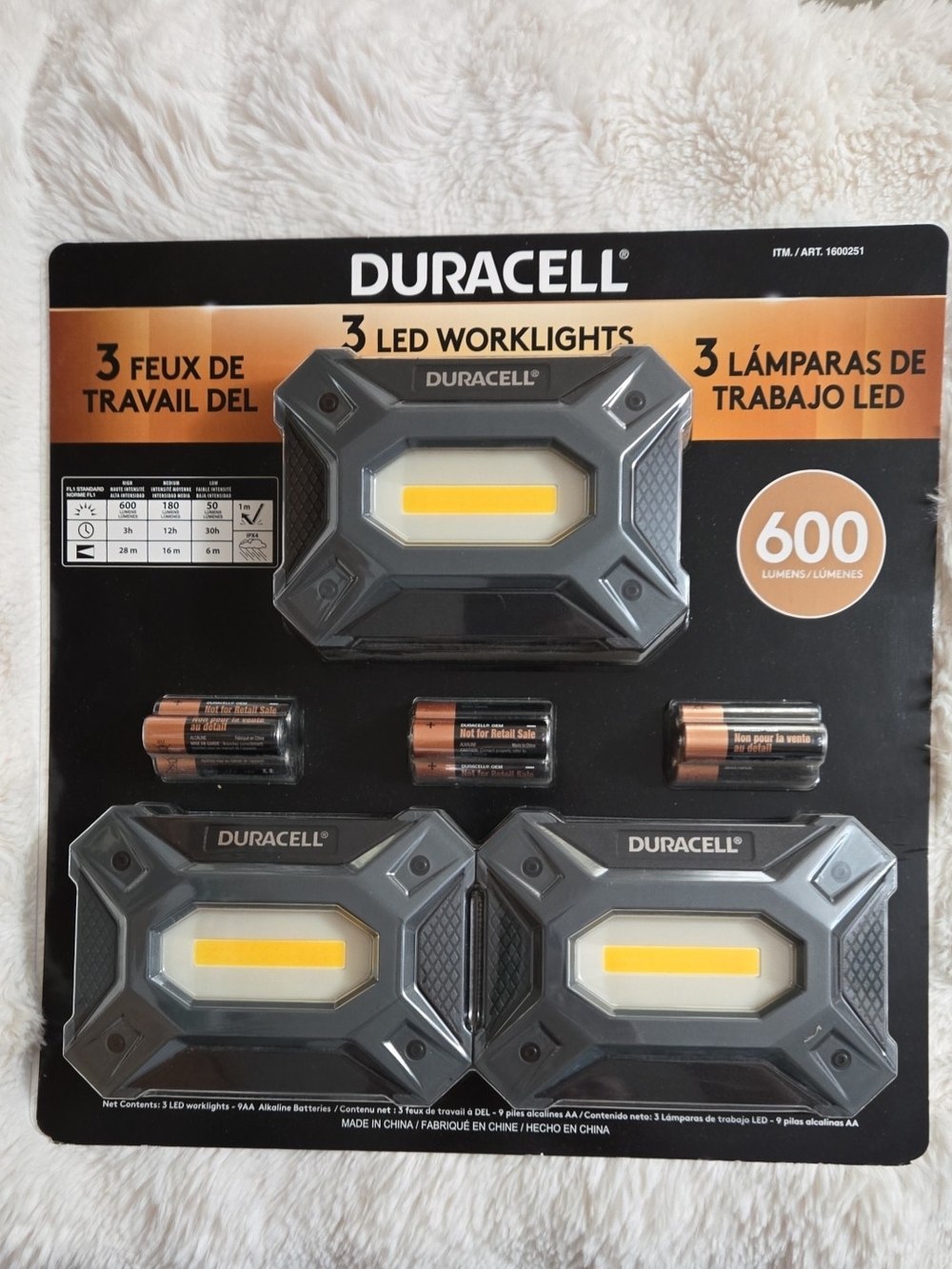 Duracell 3-Pack LED Worklights New in Package 600 Lemens